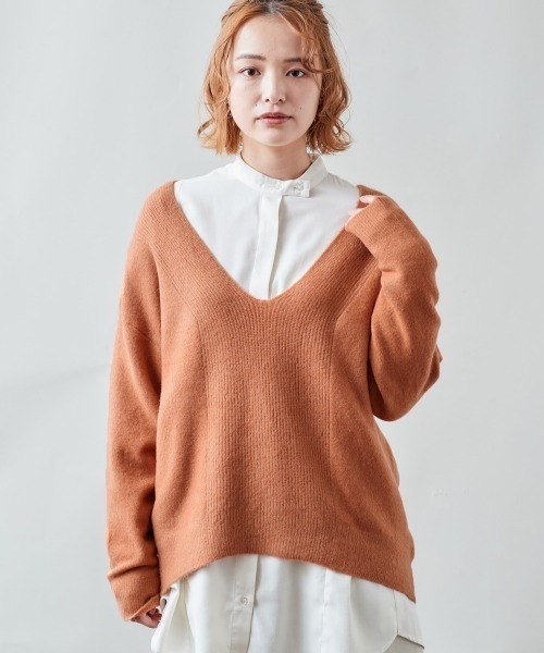 cepo（セポ）の「センターリブゆるＶネックニット（ニット/セーター・レディース・ブラック/オフホワイト/グレー/オレンジ・M）」の12枚目の写真