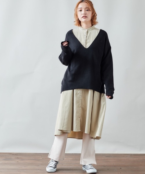 cepo（セポ）の「センターリブゆるＶネックニット（ニット/セーター・レディース・ブラック/オフホワイト/グレー/オレンジ・M）」の18枚目の写真