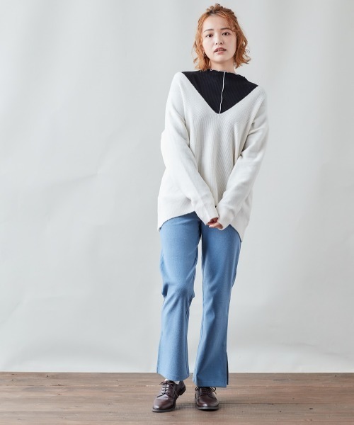 cepo（セポ）の「センターリブゆるＶネックニット（ニット/セーター・レディース・ブラック/オフホワイト/グレー/オレンジ・M）」の10枚目の写真