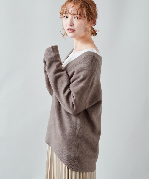 cepo（セポ）の「センターリブゆるＶネックニット（ニット/セーター・レディース・ブラック/オフホワイト/グレー/オレンジ・M）」の5枚目の写真