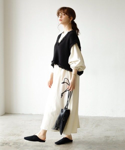 Auntie Rosa Holiday（アンティローザホリデー）の「メキシカンフリンジニットベスト（ベスト・レディース・ブラック/ナチュラル/カーキ/ライトグレー・FREE）」の9枚目の写真