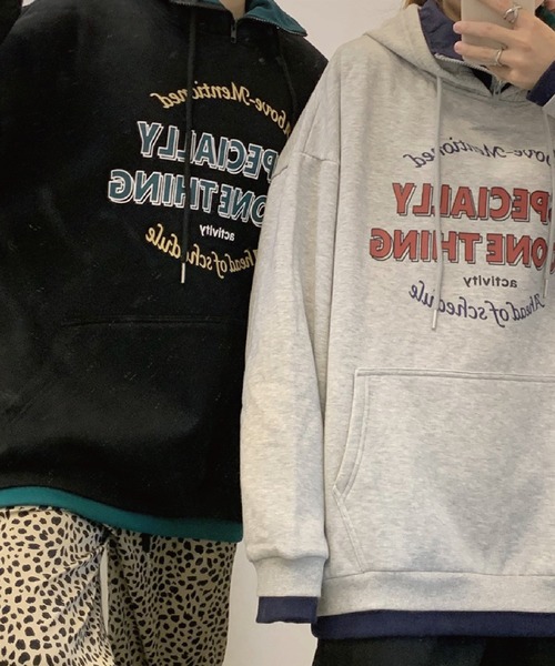 meJane（ミージェーン）の「重ね着風オーバーサイズプルパーカー（パーカー・レディース・ブラック/グレー・FREE）」の13枚目の写真