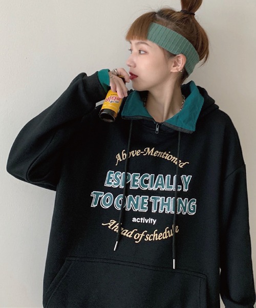 meJane（ミージェーン）の「重ね着風オーバーサイズプルパーカー（パーカー・レディース・ブラック/グレー・FREE）」の19枚目の写真