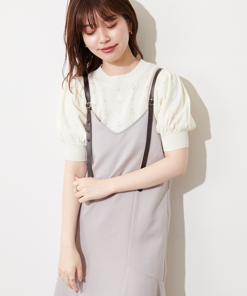 natural couture（ナチュラルクチュール）の「お花手刺繍コンパクトニット（ニット/セーター・レディース・オレンジ/グレイッシュベージュ/ブラック/オフホワイト・FREE）」の11枚目の写真