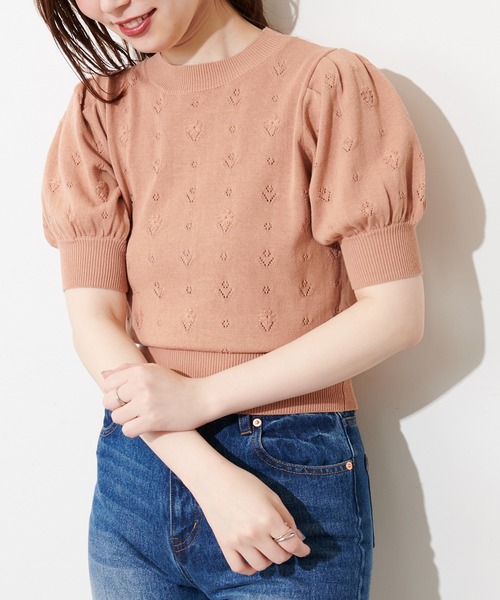 natural couture（ナチュラルクチュール）の「お花手刺繍コンパクトニット（ニット/セーター・レディース・オレンジ/グレイッシュベージュ/ブラック/オフホワイト・FREE）」の15枚目の写真