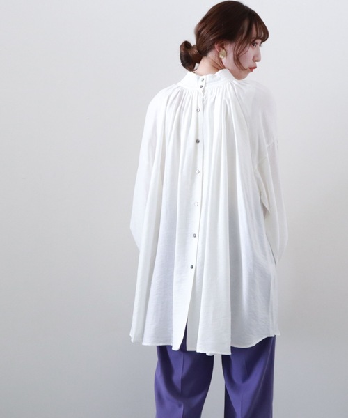 archives（アルシーヴ）の「【限定item】テントラインスタンドカラーチュニック（チュニック・レディース・ブラック/オフホワイト/ラベンダー・MEDIUM）」の2枚目の写真