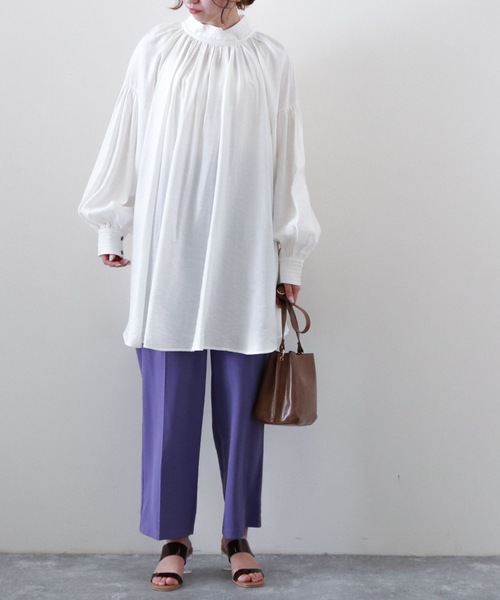 archives（アルシーヴ）の「【限定item】テントラインスタンドカラーチュニック（チュニック・レディース・ブラック/オフホワイト/ラベンダー・MEDIUM）」の12枚目の写真