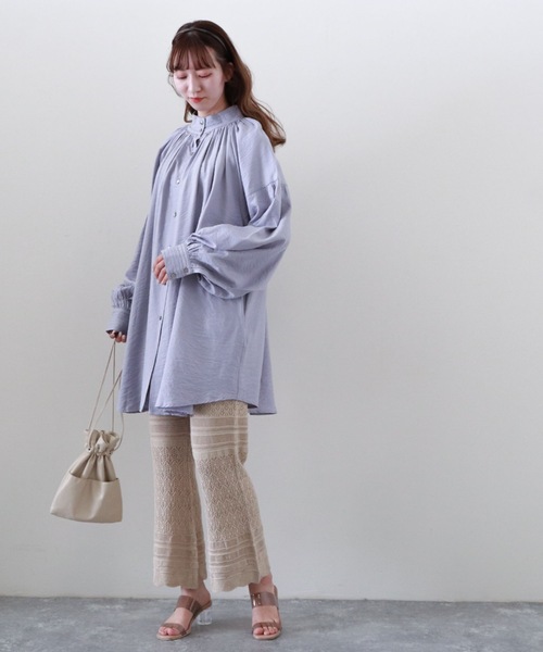 archives（アルシーヴ）の「【限定item】テントラインスタンドカラーチュニック（チュニック・レディース・ブラック/オフホワイト/ラベンダー・MEDIUM）」の4枚目の写真