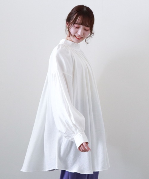 archives（アルシーヴ）の「【限定item】テントラインスタンドカラーチュニック（チュニック・レディース・ブラック/オフホワイト/ラベンダー・MEDIUM）」の6枚目の写真