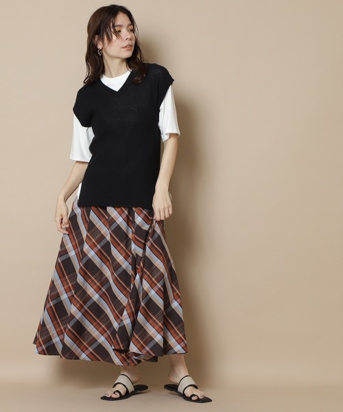 N.(N. Natural Beauty Basic)(エヌエヌナチュラルビューティーベーシック)の「◆チェックボリュームスカート(スカート・レディース・ブラック系その他/ブラウン系その他・MEDIUM)」の6枚目の写真