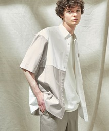 EMMA CLOTHES | 同色パッチワーク ストライプ オーバーサイズS/Sシャツ EMMA CLOTHES 2021SUMMER(シャツ/ブラウス)