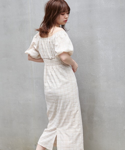 natural couture（ナチュラルクチュール）の「【WEB限定カラー有り】ぽこぽこチェックなセミタイトワンピース（ワンピース・レディース・ベージュ/イエロー/ブラック・FREE）」の8枚目の写真