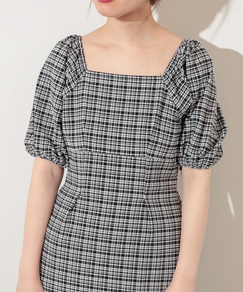 natural couture（ナチュラルクチュール）の「【WEB限定カラー有り】ぽこぽこチェックなセミタイトワンピース（ワンピース・レディース・ベージュ/イエロー/ブラック・FREE）」の21枚目の写真