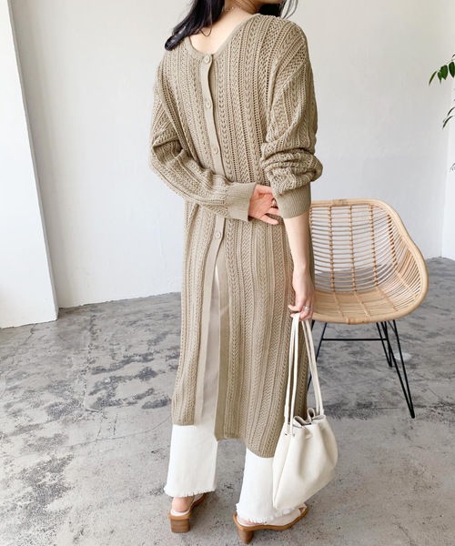 LIAN（リアン）の「透かし編み2WAYロングカーディガン（カーディガン/ボレロ・レディース・ブルー/イエロー/ブラック/ベージュ/オフホワイト・FREE）」の3枚目の写真