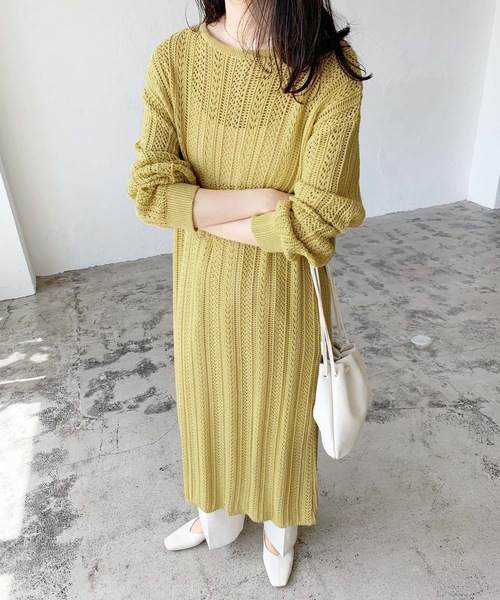 LIAN（リアン）の「透かし編み2WAYロングカーディガン（カーディガン/ボレロ・レディース・ブルー/イエロー/ブラック/ベージュ/オフホワイト・FREE）」の5枚目の写真