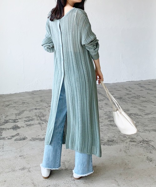 LIAN（リアン）の「透かし編み2WAYロングカーディガン（カーディガン/ボレロ・レディース・ブルー/イエロー/ブラック/ベージュ/オフホワイト・FREE）」の4枚目の写真