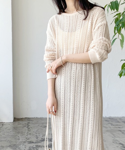 LIAN（リアン）の「透かし編み2WAYロングカーディガン（カーディガン/ボレロ・レディース・ブルー/イエロー/ブラック/ベージュ/オフホワイト・FREE）」の12枚目の写真