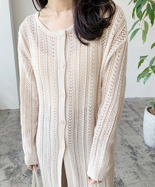 LIAN（リアン）の「透かし編み2WAYロングカーディガン（カーディガン/ボレロ・レディース・ブルー/イエロー/ブラック/ベージュ/オフホワイト・FREE）」の9枚目の写真