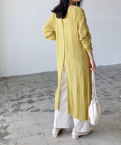 LIAN（リアン）の「透かし編み2WAYロングカーディガン（カーディガン/ボレロ・レディース・ブルー/イエロー/ブラック/ベージュ/オフホワイト・FREE）」の7枚目の写真