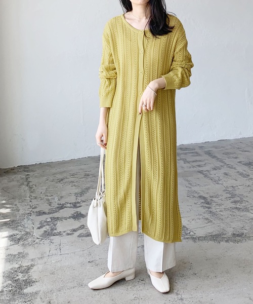 LIAN（リアン）の「透かし編み2WAYロングカーディガン（カーディガン/ボレロ・レディース・ブルー/イエロー/ブラック/ベージュ/オフホワイト・FREE）」の14枚目の写真