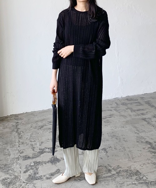 LIAN（リアン）の「透かし編み2WAYロングカーディガン（カーディガン/ボレロ・レディース・ブルー/イエロー/ブラック/ベージュ/オフホワイト・FREE）」の6枚目の写真