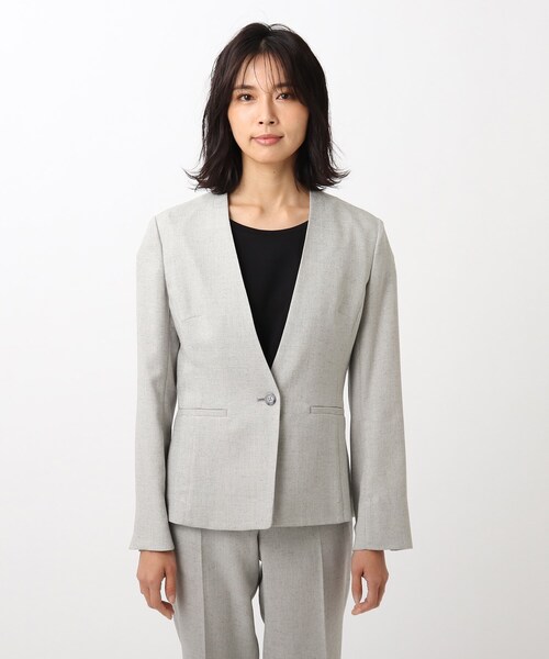 UNTITLED（アンタイトル）の「◆「L」【洗える】ドレッサーアーステックリネンノーカラージャケット（スーツジャケット・レディース・ネイビー/ライトグレー/ベージュ・42/50/48/04/46/44）」の11枚目の写真