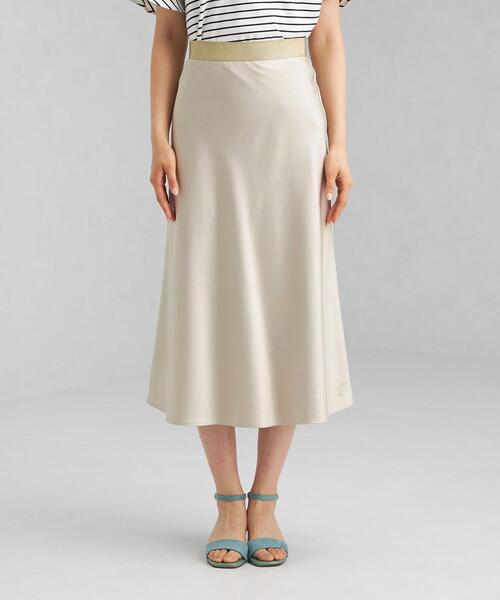 green label relaxing（グリーンレーベルリラクシング）の「CS ナロー フレア サテン スカート（スカート・レディース・ベージュ/ライム・38/36）」の4枚目の写真
