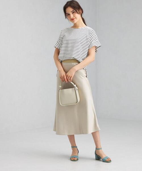 green label relaxing（グリーンレーベルリラクシング）の「CS ナロー フレア サテン スカート（スカート・レディース・ベージュ/ライム・38/36）」の6枚目の写真