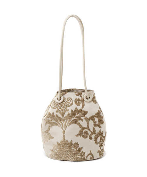 NATURAL BEAUTY BASIC（ナチュラルビューティーベーシック）の「ダマスクジャガード巾着（ショルダーバッグ・レディース・ベージュ/ラベンダー・ﾌﾘ-）」の4枚目の写真