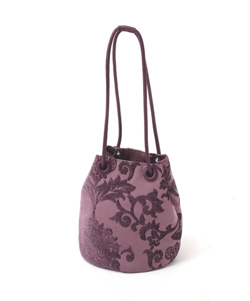 NATURAL BEAUTY BASIC（ナチュラルビューティーベーシック）の「ダマスクジャガード巾着（ショルダーバッグ・レディース・ベージュ/ラベンダー・ﾌﾘ-）」の3枚目の写真