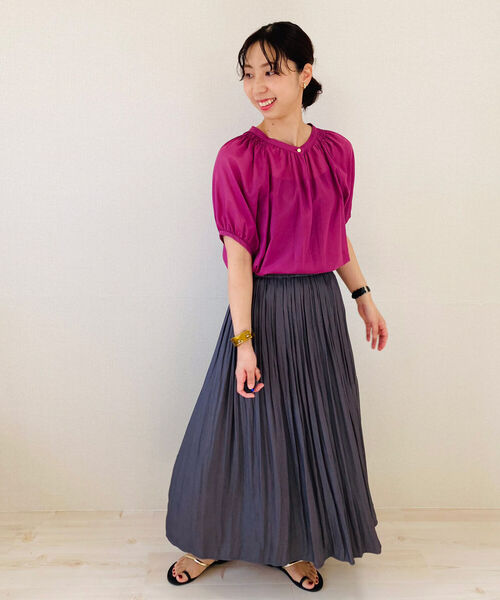 NOLLEY’S(ノーリーズ)の「ガスボイル5分丈袖2WAYブラウス(シャツ/ブラウス・レディース・ブラウン/ライトパープル/ロイヤルブルー・38/36)」の8枚目の写真