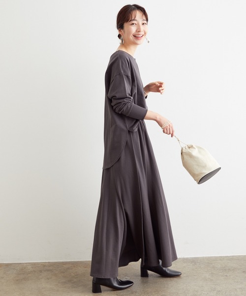 SALON adam et rope'（サロン アダム エ ロペ）の「【セットアップ対応】ミニ裏毛ロングフレアスカート（スカート・レディース・チャコールグレー/ベージュ/ブルー系その他4・FREE）」の13枚目の写真
