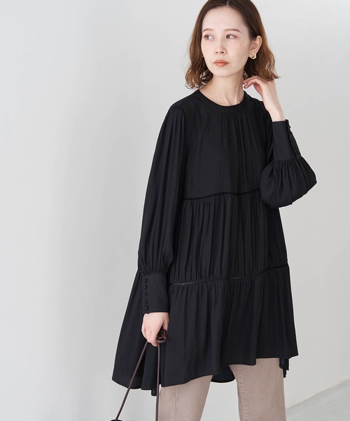 ROPE' PICNIC（ロペピクニック）の「【emur】ティアードハシゴレース使いブラウス（シャツ/ブラウス・レディース・ブラック/キナリ/ライトグリーン・38）」の2枚目の写真