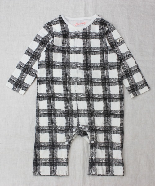 Baabook(ばぶーく)の「手書きチェック長袖カバーオール(ロンパース・キッズ・ブラック・70cm/60cm)」の1枚目の写真