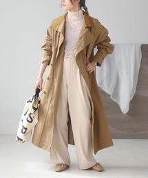 オーバーサイズ配色パイピングスタンドカラートレンチコート
