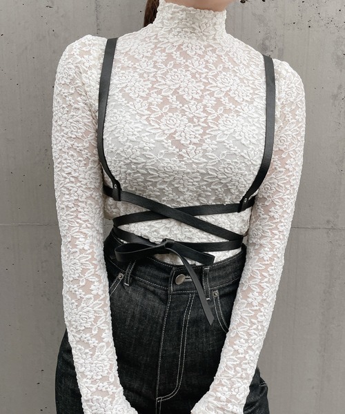 lilLilly（リルリリー）の「レースハイネックトップス（Tシャツ/カットソー・レディース・ホワイト/ブラック/ピンク・FREE）」の15枚目の写真