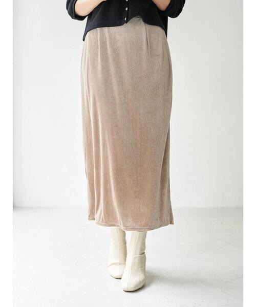 earth music&ecology（アースミュージックアンドエコロジー）の「ベロアカットスカート ＊（スカート・レディース・ダークブルー/ブラック/ベージュ/ラベンダー・FREE）」の6枚目の写真