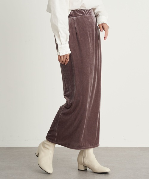 earth music&ecology（アースミュージックアンドエコロジー）の「ベロアカットスカート ＊（スカート・レディース・ダークブルー/ブラック/ベージュ/ラベンダー・FREE）」の4枚目の写真