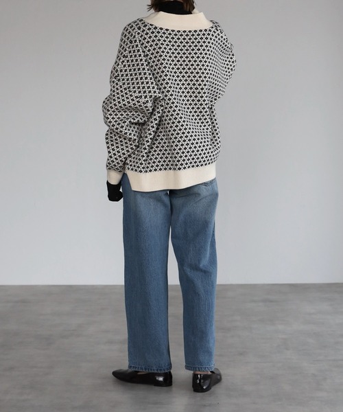 4youstory（フォーユーストーリー）の「ジャガードVネックカーディガン（カーディガン/ボレロ・レディース・ブラック/ブラウン/アイボリー・MEDIUM）」の8枚目の写真