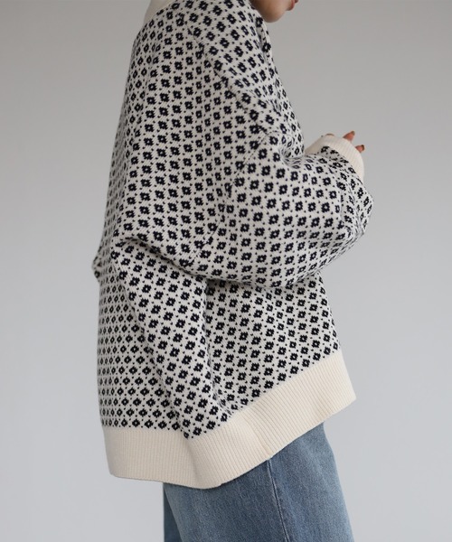 4youstory（フォーユーストーリー）の「ジャガードVネックカーディガン（カーディガン/ボレロ・レディース・ブラック/ブラウン/アイボリー・MEDIUM）」の17枚目の写真