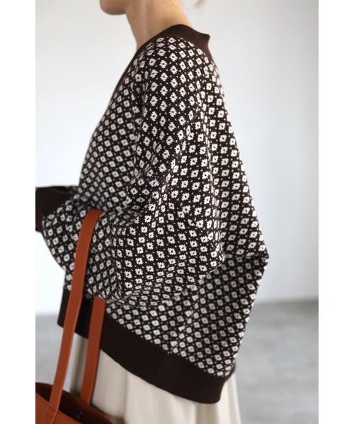 4youstory（フォーユーストーリー）の「ジャガードVネックカーディガン（カーディガン/ボレロ・レディース・ブラック/ブラウン/アイボリー・MEDIUM）」の7枚目の写真