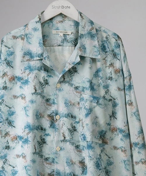 SlashDate（スラッシュデイト）の「総柄プリントビッグシルエットシャツ/とろみシャツ/オープンカラーシャツ/開襟シャツ/オーバーサイズシャツ（シャツ/ブラウス・メンズ・ブラック/ブラウン/ホワイト/ブラック系その他/ブラック系その他2/ブラック系その他3/ホワイト系その他/ブルー/ホワイト系その他2/ブラック系その他4/ブラック系その他5/ブラック系その他6・M/L）」の3枚目の写真