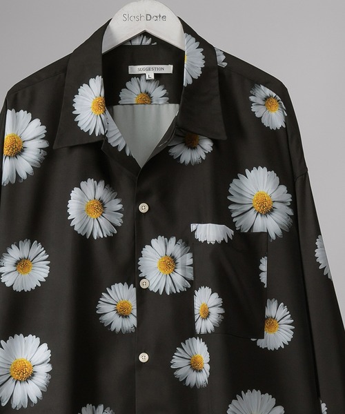 SlashDate（スラッシュデイト）の「総柄プリントビッグシルエットシャツ/とろみシャツ/オープンカラーシャツ/開襟シャツ/オーバーサイズシャツ（シャツ/ブラウス・メンズ・ブラック/ブラウン/ホワイト/ブラック系その他/ブラック系その他2/ブラック系その他3/ホワイト系その他/ブルー/ホワイト系その他2/ブラック系その他4/ブラック系その他5/ブラック系その他6・M/L）」の5枚目の写真