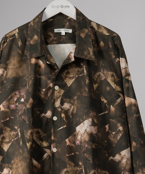 SlashDate（スラッシュデイト）の「総柄プリントビッグシルエットシャツ/とろみシャツ/オープンカラーシャツ/開襟シャツ/オーバーサイズシャツ（シャツ/ブラウス・メンズ・ブラック/ブラウン/ホワイト/ブラック系その他/ブラック系その他2/ブラック系その他3/ホワイト系その他/ブルー/ホワイト系その他2/ブラック系その他4/ブラック系その他5/ブラック系その他6・M/L）」の11枚目の写真