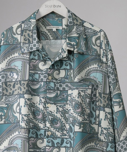 SlashDate（スラッシュデイト）の「総柄プリントビッグシルエットシャツ/とろみシャツ/オープンカラーシャツ/開襟シャツ/オーバーサイズシャツ（シャツ/ブラウス・メンズ・ブラック/ブラウン/ホワイト/ブラック系その他/ブラック系その他2/ブラック系その他3/ホワイト系その他/ブルー/ホワイト系その他2/ブラック系その他4/ブラック系その他5/ブラック系その他6・M/L）」の2枚目の写真