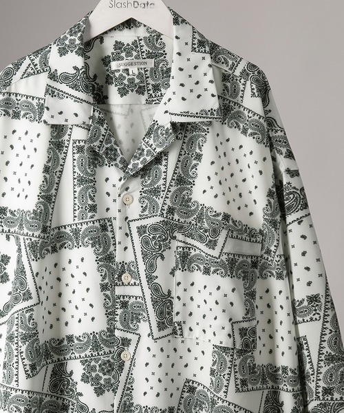 SlashDate（スラッシュデイト）の「総柄プリントビッグシルエットシャツ/とろみシャツ/オープンカラーシャツ/開襟シャツ/オーバーサイズシャツ（シャツ/ブラウス・メンズ・ブラック/ブラウン/ホワイト/ブラック系その他/ブラック系その他2/ブラック系その他3/ホワイト系その他/ブルー/ホワイト系その他2/ブラック系その他4/ブラック系その他5/ブラック系その他6・M/L）」の4枚目の写真