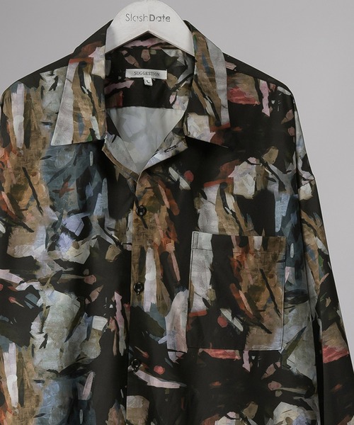 SlashDate（スラッシュデイト）の「総柄プリントビッグシルエットシャツ/とろみシャツ/オープンカラーシャツ/開襟シャツ/オーバーサイズシャツ（シャツ/ブラウス・メンズ・ブラック/ブラウン/ホワイト/ブラック系その他/ブラック系その他2/ブラック系その他3/ホワイト系その他/ブルー/ホワイト系その他2/ブラック系その他4/ブラック系その他5/ブラック系その他6・M/L）」の6枚目の写真
