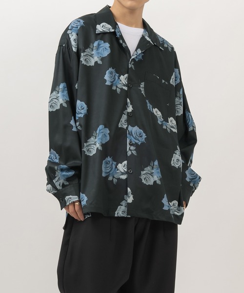 SlashDate（スラッシュデイト）の「総柄プリントビッグシルエットシャツ/とろみシャツ/オープンカラーシャツ/開襟シャツ/オーバーサイズシャツ（シャツ/ブラウス・メンズ・ブラック/ブラウン/ホワイト/ブラック系その他/ブラック系その他2/ブラック系その他3/ホワイト系その他/ブルー/ホワイト系その他2/ブラック系その他4/ブラック系その他5/ブラック系その他6・M/L）」の15枚目の写真