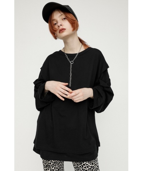 SLY（スライ）の「DOUBLE STRUCTURE L/T ロングスリーブ Tシャツ（Tシャツ/カットソー・レディース・ホワイト/ブラック/ベージュ・FREE）」の3枚目の写真