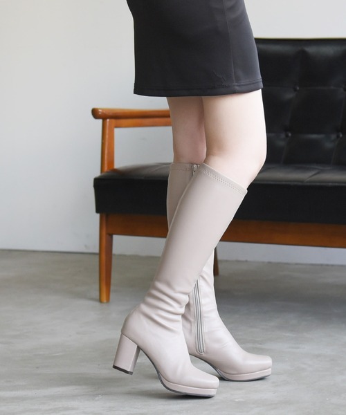 NOFALL（ノーフォール）の「ストームチャンキーヒールストレッチロングブーツ（ブーツ・レディース・グレイッシュベージュ/ダークブラウン/アイボリー/ブラック・SS/L/S/3L/LL/M）」の5枚目の写真